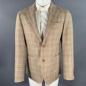 ATELIER MUNRO Size 38 Tan Off White Plaid Check Notch Lapel Sport Coat